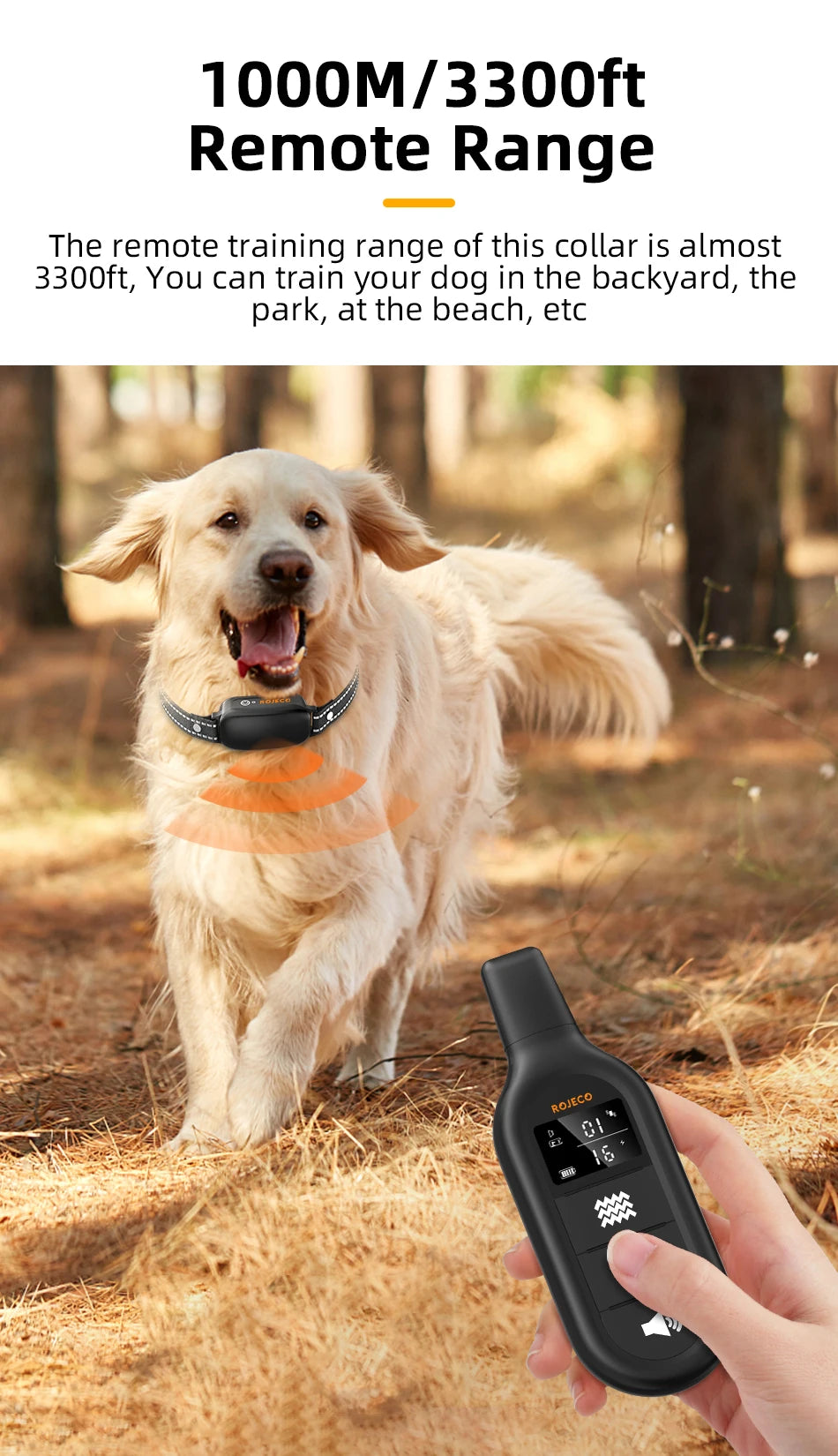 ROJECO PD521 Electric Dog Training Collar – 1000M Remote & Waterproof