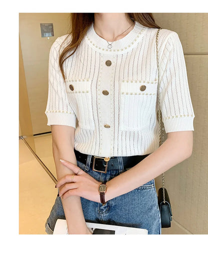 Women’s Casual T-Shirt with Pockets – Cotton & Acrylic