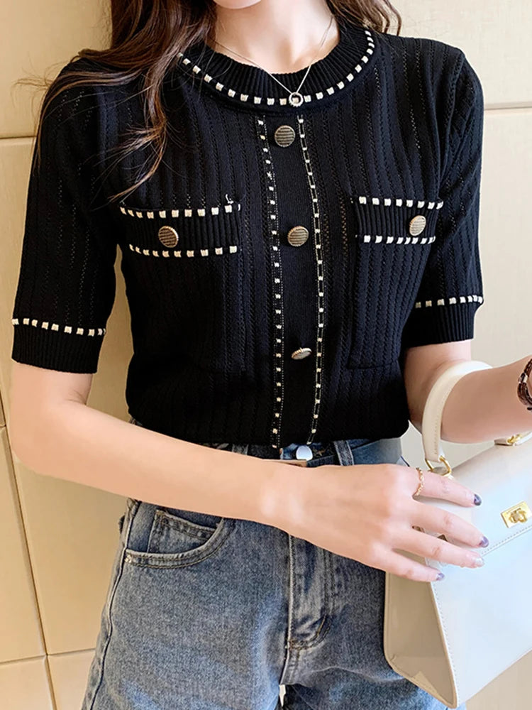 Women’s Casual T-Shirt with Pockets – Cotton & Acrylic