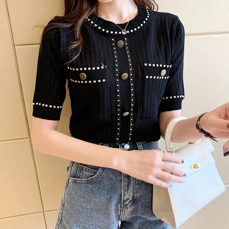 Women’s Casual T-Shirt with Pockets – Cotton & Acrylic