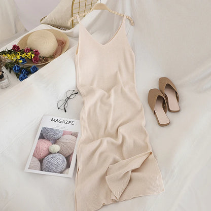 Women’s Midi Dress Office Lady – Spaghetti Straps & V-Neck