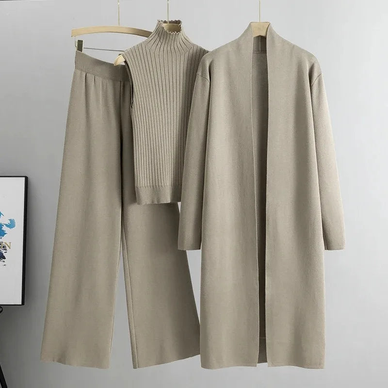 Women’s Office Lady Two-Piece Set – Turtleneck Top & Flare Pants