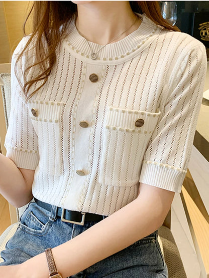 Women’s Casual T-Shirt with Pockets – Cotton & Acrylic