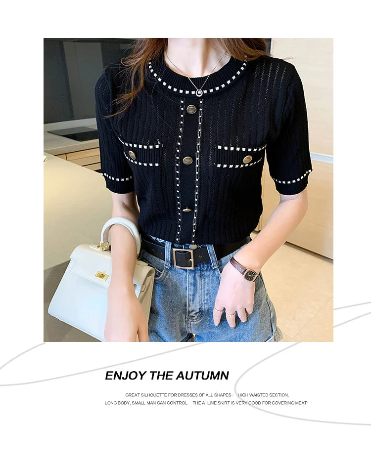 Women’s Casual T-Shirt with Pockets – Cotton & Acrylic
