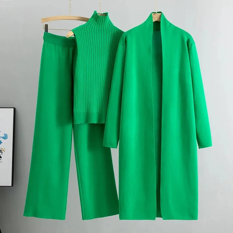 Women’s Office Lady Two-Piece Set – Turtleneck Top & Flare Pants