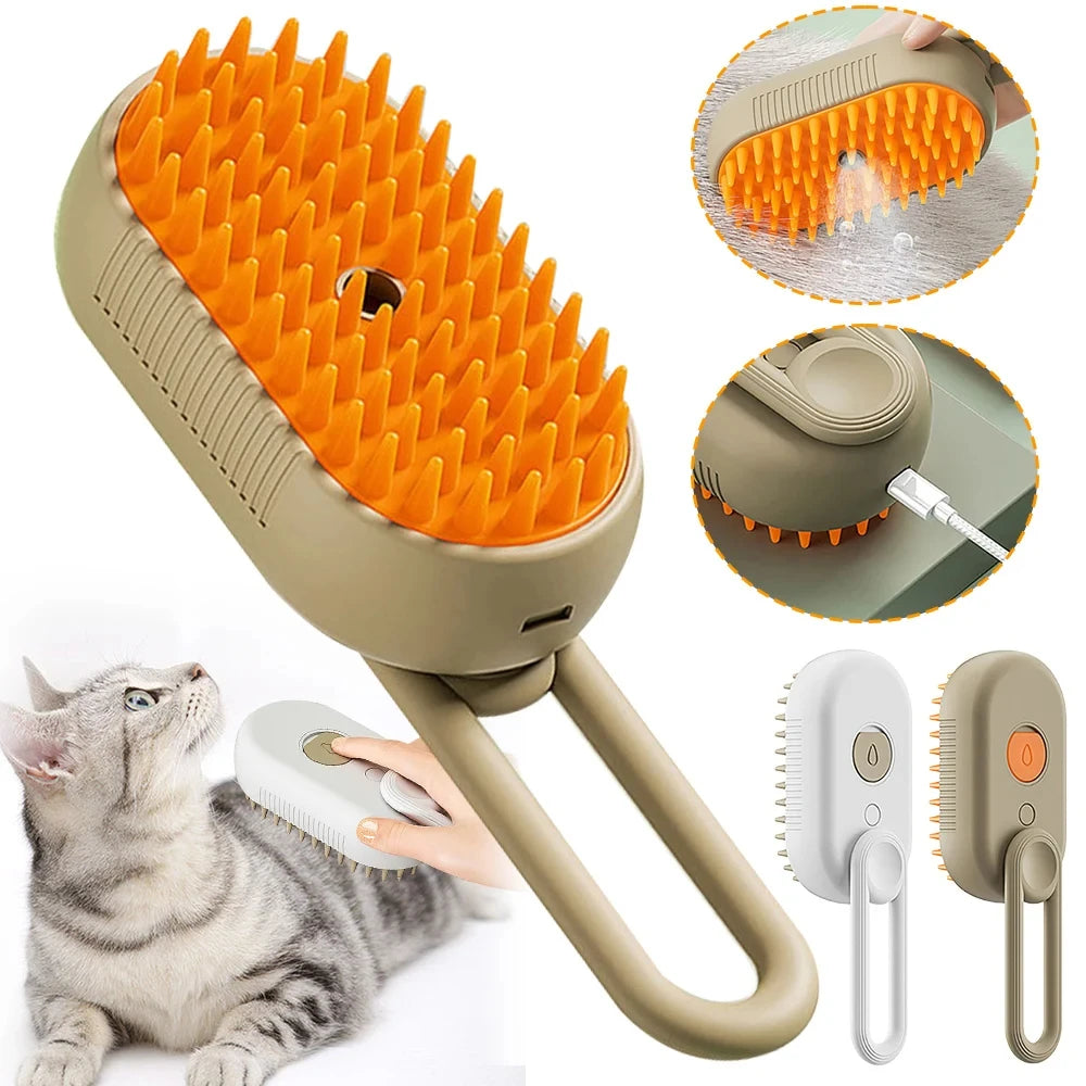 3-in-1 Steam Cat Brush – Electric Spray, Massage & Hair Removal