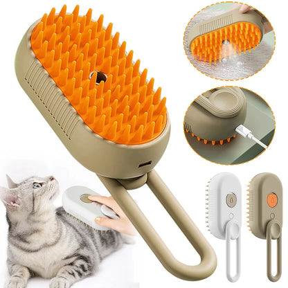 3-in-1 Steam Cat Brush – Electric Spray, Massage & Hair Removal