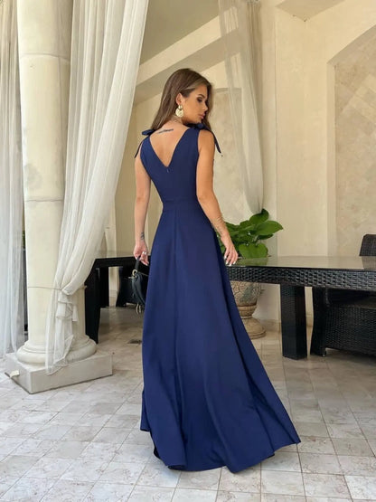 Women’s Office Lady Maxi Dress – V-Neck & Backless