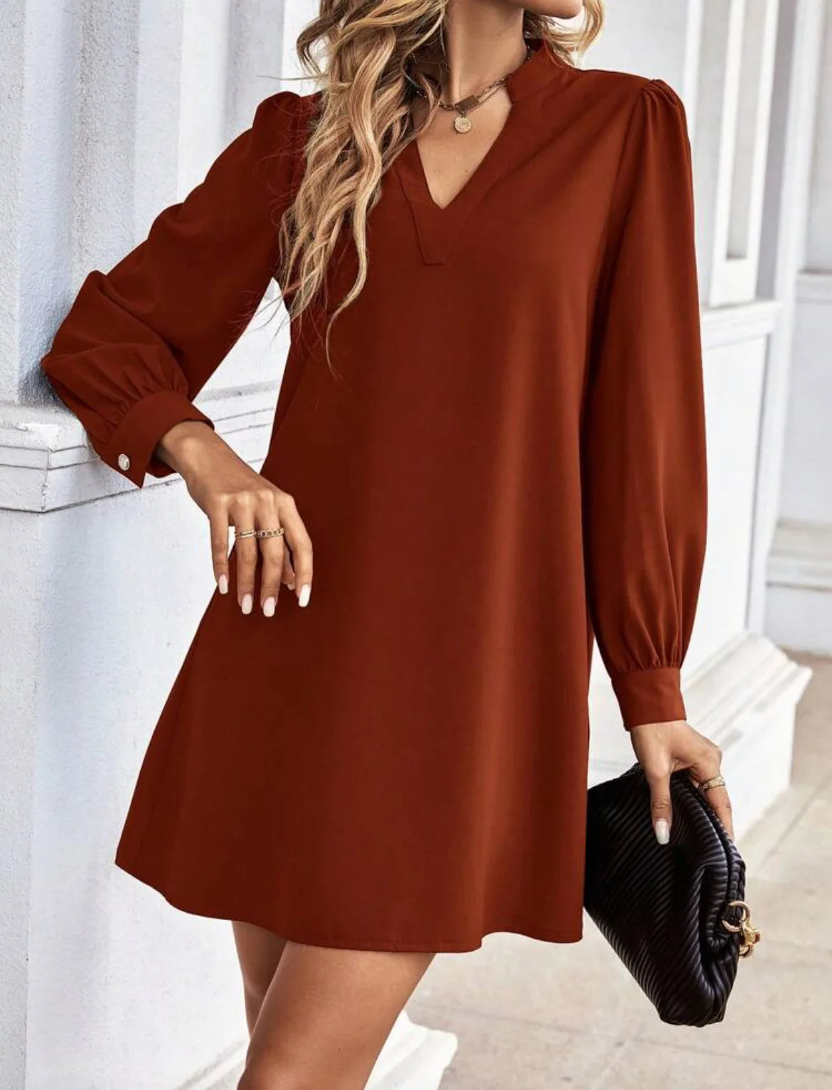 Women’s Casual Mini Dress – V-Neck & Loose Fit