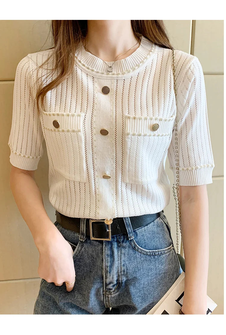 Women’s Casual T-Shirt with Pockets – Cotton & Acrylic