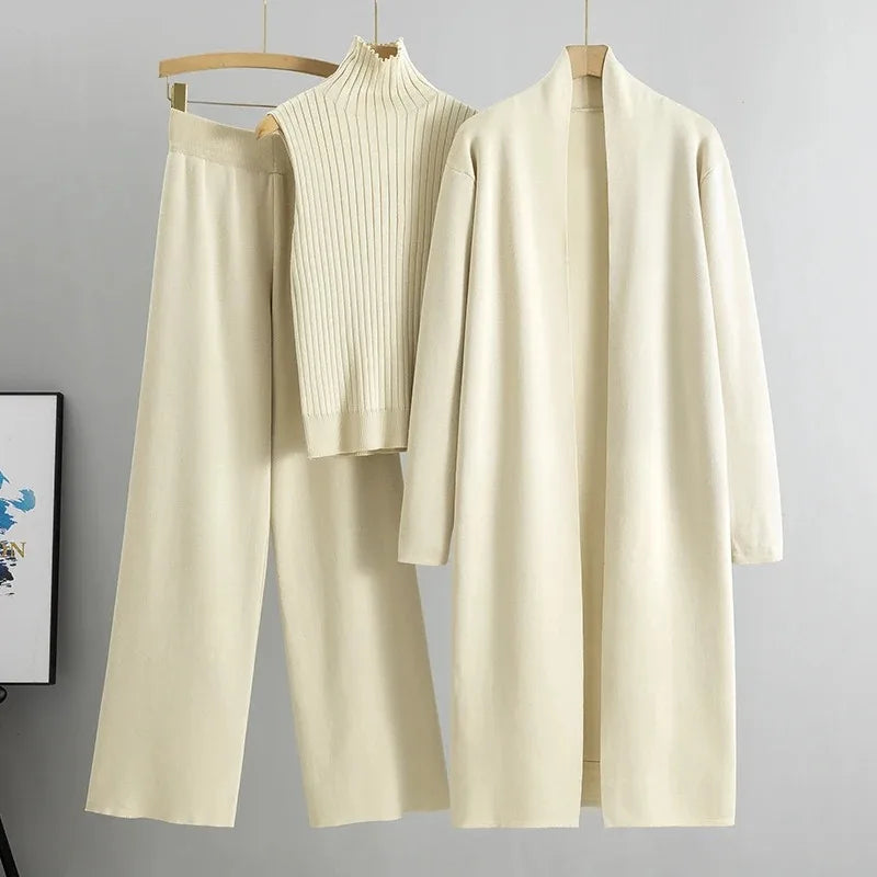 Women’s Office Lady Two-Piece Set – Turtleneck Top & Flare Pants