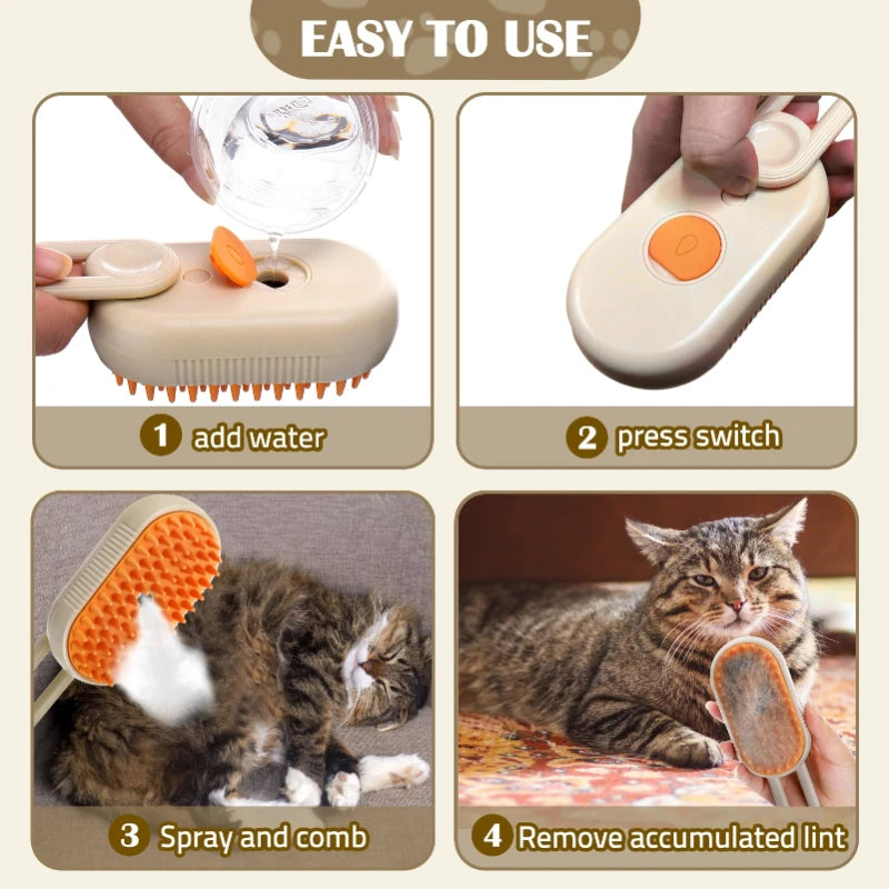 3-in-1 Steam Cat Brush – Electric Spray, Massage & Hair Removal