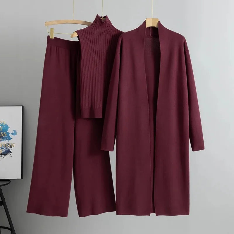 Women’s Office Lady Two-Piece Set – Turtleneck Top & Flare Pants