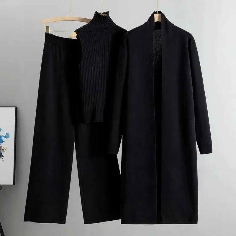 Women’s Office Lady Two-Piece Set – Turtleneck Top & Flare Pants