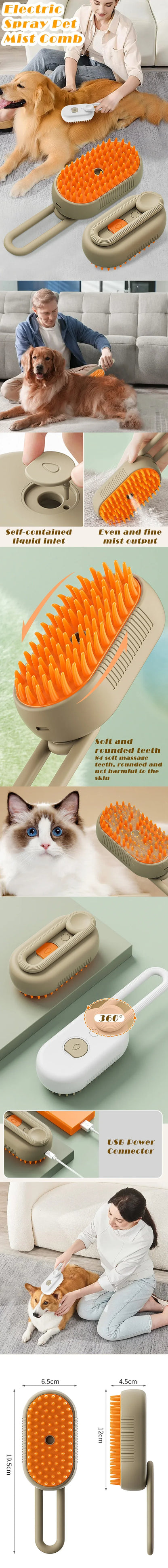 3-in-1 Steam Cat Brush – Electric Spray, Massage & Hair Removal