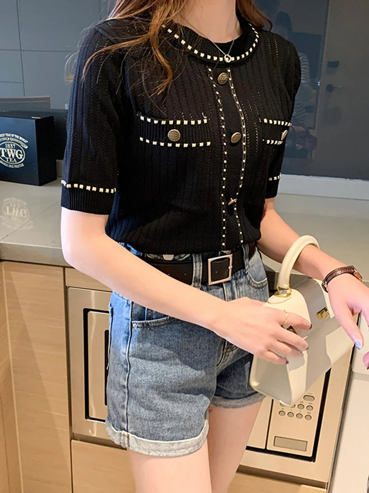Women’s Casual T-Shirt with Pockets – Cotton & Acrylic