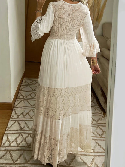 Women’s Vintage Lace Maxi Dress – V-Neck & Empire Waist