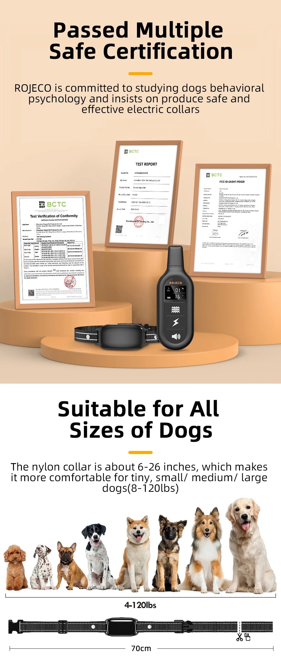 ROJECO PD521 Electric Dog Training Collar – 1000M Remote & Waterproof