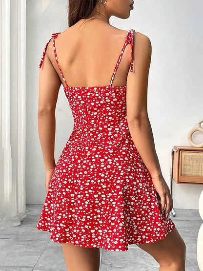 Women’s Casual Printed Dress – Spaghetti Straps and Square Neckline
