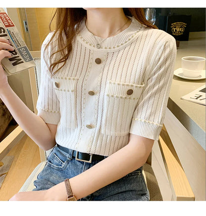 Women’s Casual T-Shirt with Pockets – Cotton & Acrylic